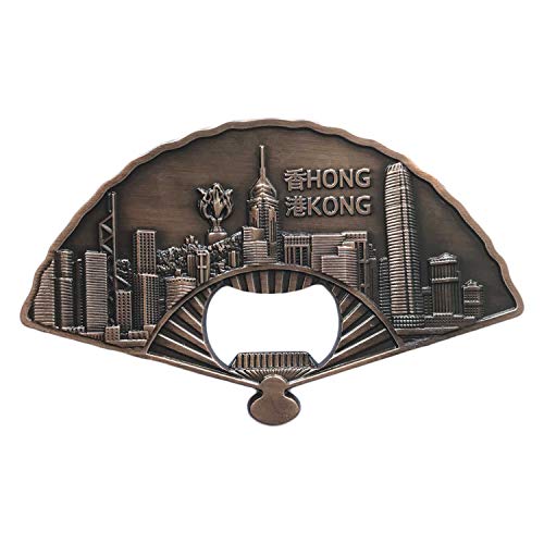 Wedare 3D Hongkong China Fan Form Kühlschrankmagnet Flaschenöffner Tourist Souvenirs Kollektion, Hongkong magnetische Aufkleber Kühlschrankmagnet Bieröffner