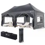 VOUNOT 3x6m Pavillon Wasserdicht mit 6 Seitenwänden, Faltpavillon Stabil, Partyzelt Winterfest, UV-Schutz 50+, Gartenzelt Faltbar mit 6 Sandsäcken und Tragetasche, Grau