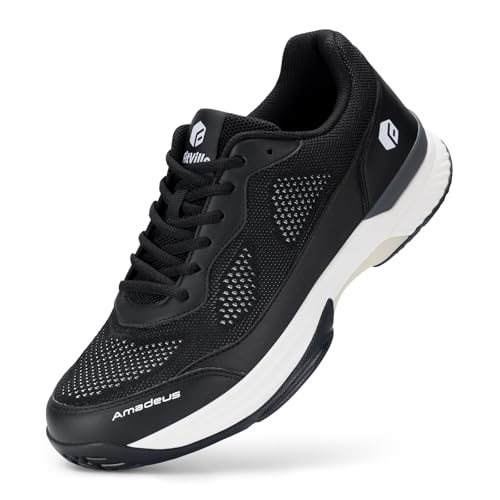 FitVille Extra Weit Tennisschuhe Herren rutschfest Hallenschuhe Atmungsaktiv Badminton Schuhe Bequemen Fitnessschuhe Schwarz 43 EU Weit