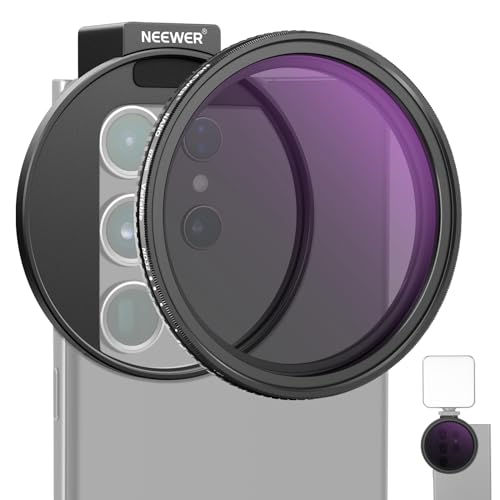 Neewer 67 mm Variables ND2-ND32 Handy-Objektivfilter-Set, Handy-Clip mit Gewindeadapterring/Kaltschuh/Verriegelungsknopf, HD Variabler ND-Filter für iPhone 15 Pro Max 14 13 Galaxy S22 S23 S24 Ultra