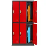 Jan Nowak Schließfachschrank 3B2A Wertfachschrank Metallspind Umkleideschrank 6 Fächer Stahlblech Pulverbeschichtet 185 cm x 90 cm x 45 cm (H x B x T) (Anthrazit-Rot)