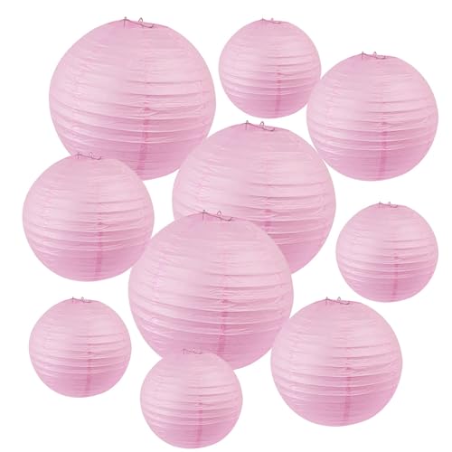 SUNBEAUTY 10 Stück Rosa Papierlaternen 10/20/30 cm Hochzeitsdeko Papier Lampions Hängende Papierlampion für Hochtzeit Taufe Party Geburtstag Dekoration