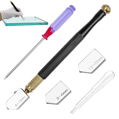 Glasschneider,Glasschneider Fensterglas,Glasschneider Für Dickes Glas,Glass Cutter,Glas Schneider,Mit 3 Hartmetall-Schneidköpfen,Geeignet Zum Schneiden Von Dickem Glas(2mm-20mm)