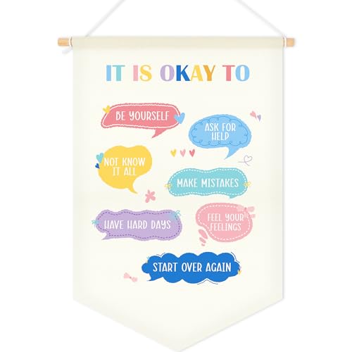 EoBeCy Wandbehang Banner Dekor: It is Okay Wandbehang Banner Mental Health Growth Mindset Poster Willkommensgeschenk für Klassenzimmer Spielzimmer Büro Dekor