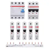 ABB Set 1x F204A-40/0,03 FI-Schutzschalter RCD + 1x S203-B16 Sicherungsautomat + 5x 201-B16 Sicherungsautomat + 1x PS3/12FI Sammelschiene