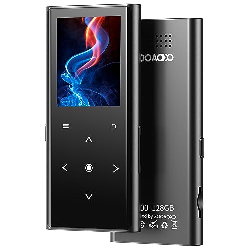 128GB MP3-Player, ZOOAOXO Music Player mit Bluetooth 5.2, Eingebauter HD-Lautsprecher, UKW-Radio, Diktiergerät, Mini-Design, Gewicht 70 Gramm, HiFi-Sound, Ideal für Sport, Kopfhörer inklusive