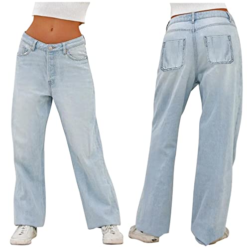 Damen Jeans Dehnbarem Gewaschenem Denim Modisch Vielseitig Gerades Bein Hose Kleidung Jean Stoffhose High Waist Skinny Baggy Hosen Damenhose Outdoorhose Winter Slim Fit Jeanhose (ZjA-Light Blue, M)