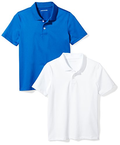 Amazon Essentials Jungen Active-Funktions-Poloshirts, 2er-Pack, Königsblau/Weiß, 8 Jahre