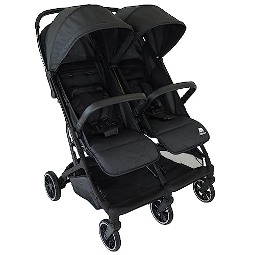 Deryan Rolo X2 Kinderwagen Buggy 2 in 1 - Buggy klein zusammenklappbar - Geburt bis 4 Jahre - Baby Wagen pro Sitz belastbar bis 44kg - Kinderbuggy klappbar - KOMPAKT & FALTBAR - Schwarz