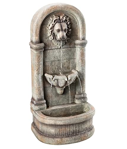 Dehner Gartenwandbrunnen Faro mit LED Beleuchtung, ca. 103.5 x 38 x 49.5 cm, Polyresin, grau