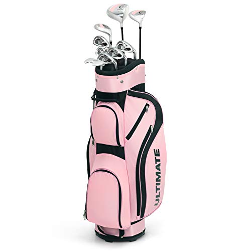 GOPLUS 10er Golfschläger Set für Frauen, Golfset inkl. 460cc 1# Alloy Driver, 3# Fairway Wood, 4# Hybrid, 6-9# Eisen, 1 Putter & Standtasche, 3 Wälder mit Kopfbedeckungen