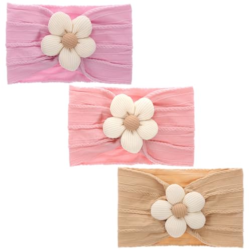 Ouligay 3 Stück Stirnband Baby Mädchen, Nylon Blumen Haarband Baby Mädchen Weiche Stirnband Kinder Elastische Haarbänder Baby-Zubehör für Neugeborene, Kleinkinder
