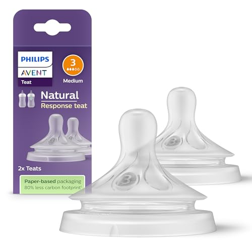 Philips Avent Natural Response Sauger – 2x Sauger für Babyflaschen mit Durchflussstärke 3, für Neugeborene ab 1 Monat, BPA-frei (Modell SCY963/02)