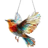 Buntglas Hummingbird, Buntglasfenster hängendes Gartendekor mit Blumen, Sonnenfänger für Wohnkultur, Garten, Terrasse Vogelfensterkunst Geschenk für Natur und Vogelliebhaber