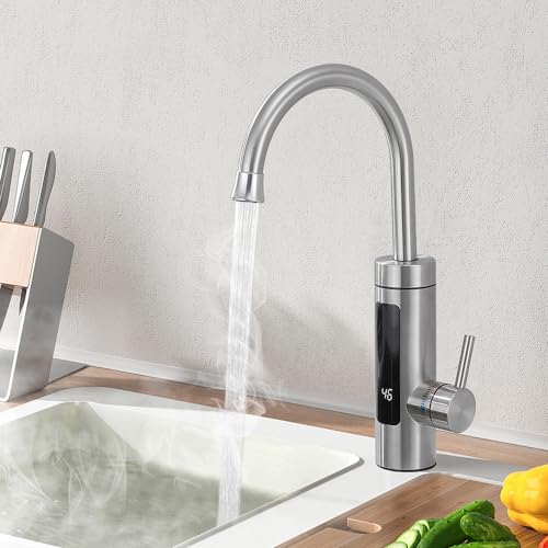 HOMELODY Elektrischer Wasserhahn mit Durchlauferhitzer 230V,Wasserhahn Küche Durchlauferhitzer Küche LED Elektrischer Wasserhahn Edelstahl