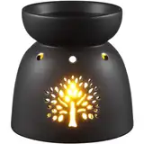 ecooe Aromalampe Teelichthalter Duftlampe aus Keramik weiß mit der Candle Löffel Aroma Diffuser, Schwarz