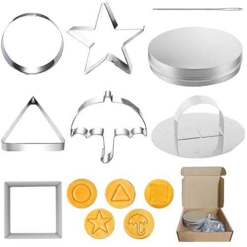AUNGKWANG Korea Game Kekse, 8 Stück Ausstechformen Für Koreanische Dalgona Kekse, Edelstahl Werkzeug, Quadrat, Regenschirm, Dreieck, Stern, Runde Form Für Tintenfisch, Party, Zucker