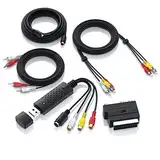 CSL - USB 2.0 Audio Video Grabber inkl. Zubehörset Neue Software Windows 11 fähig - VHS - Videoadapter zur Bearbeitung Nachbearbeitung - vergoldete Kontakte