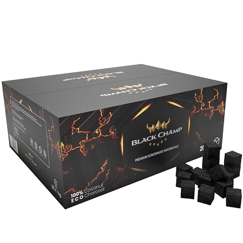 Shisha Kohle | 27 mm | 10 kg | Black Champ | Premium Naturkohle aus Kokosnussschalen| Für Shisha und Grill