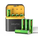 imuto Batterien AA, 8 Stück, Wiederaufladbare Lithium, 1,5V 3000mWh,mit Schwarzem Schnelles Aufladen LED Ladegerät ideal für Digitalkamera, Spielzeug, GPS Geräte, Sport- & Outdoor-Einsätze