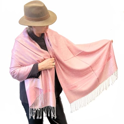 PashminaShine-Schal-Weich Wie Kaschmir Und leicht wie Seide-Mit Paisley motiv-Pashmina-Schal Damen-Schal Herren-200 * 70 cm-Schal Winter-Jaquard-Wrap-Schals und Tücher für Damen (Alt Roza)