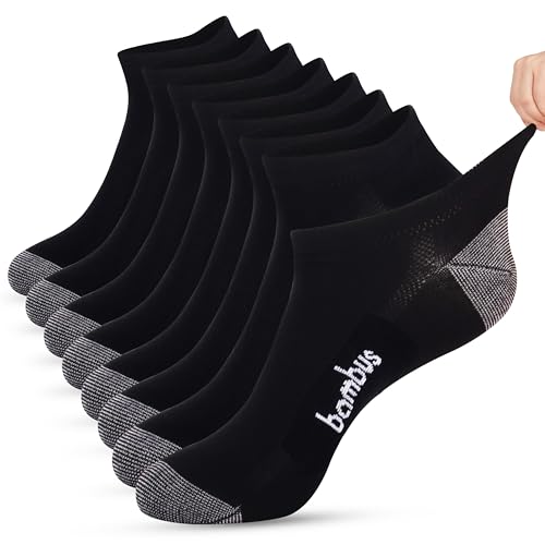 Jeasona 8 Paar Bambus Sneaker Socken Herren 43-46 Schwarz Diabetikersocken Herren Ohne Gummi Diabetiker Socken Kurz Bambus Socken Ohne Naht Herren Herrensocken Socken Ohne Gummibund Herren Sommer