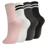 flintronic Stoppersocken Damen, 4 Paar Yoga Socken Rutschfeste für Damen, Antirutschsocken für Ballett, Socken mit Noppen für Pilates, Yoga, Fitness, 34-40