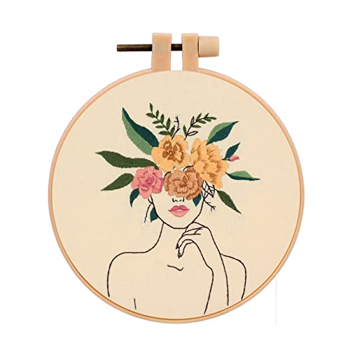 JSRQT Frau Stickerei Kreuzstich Set, Embroidery Starter Kit,Stickerei Starter Kit für Anfänger Erwachsene