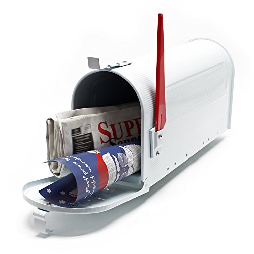 Wiltec US Mailbox weiß 180 x 220 x 480 mm, amerikanischer Briefkasten mit Fahne, Wandbriefkasten oder Standbriefkasten Stahl amerikanisches Design