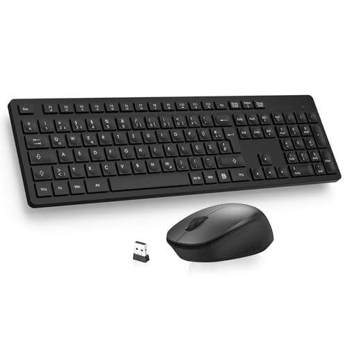 LeadsaiL K786 Tastatur Maus Set Kabellose, Tastatur und Maus, QWERTZ Deutsches Layout Funktastatur mit Maus, Flüsterleiser Tastenanschlag, 2.4 GHz mit 2-in-1 USB Nano Empfänger für PC/Laptop