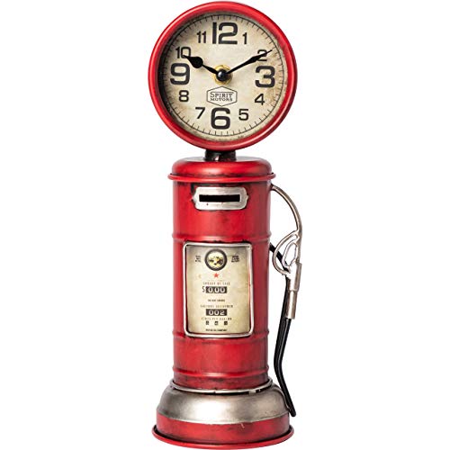 Spirit Motors Spardose Tanksäule Retro mit Uhr - Stahlblech - 29,8x10,6x9,8cm