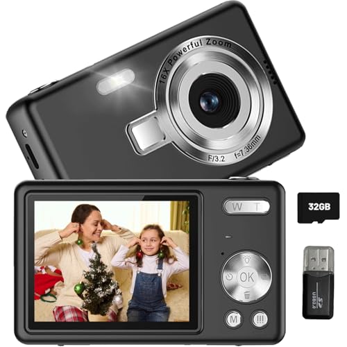 Digitalkamera 1080P Fotokamera Fotoapparat mit 32GB Karte 44MP Tragbare Digitalkameras mit Anti-Shake,Kinder Digitalkamera 2.4" LCD Bildschirm Vlogging Kamera für Anfänger Student Kinder 6-16