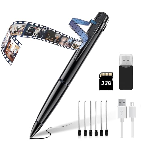 QZT Kleine Kamera, HD 1080P Kleine Kamera Stift mit 32GB SD Karte Tragbare Mini Überwachungskamera Stift Kugelschreiber mit Kamera Aufzeichnung für Zuhause Büro Treffen Aufnehmen