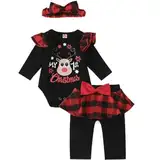 Asmea Baby Weihnachtsoutfit Mädchen My First Christmas Outfit Neugeborene Weihnachten Kleidung Weihnachten Baby Outfit Neugeborenen Set Weihnachtskleidung Baby Strampler+Hose+Stirnband 0-3 Monate