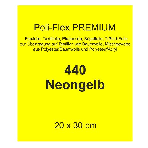 Generisch [30,00 €/m²] Bügelfolie Textilfolie Flexfolie Poli-Flex Premium neon gelb 30x20cm Textilveredelung T-Shirt aufbügeln Bügelbild Plotterfolie bügeln