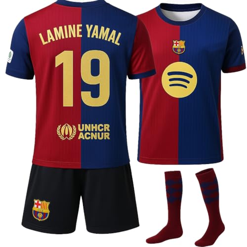 IHIMI Yamal #19 Trikot Kinder Set mit Socken – Barca Heimstil 2024/25 – Trikot, Shorts & Stutzen – kompatibel mit Yamal-Fans – Größen 152