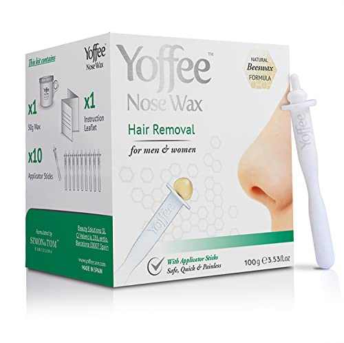 Original Yoffee Nose Wax Kit - Hair Removal Set - Männer und Frauen - Nasenhaarentferner - Bio Bienenwachs - Nasenwachs mit 10 recyclebaren Applikatoren - Parabenfrei - 100g - Made in Spain