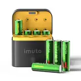 imuto Batterien AA, 8 Stück, Wiederaufladbare Lithium, 1,5V 3600mWh,mit Schwarzem Schnelles Aufladen LED Ladegerät ideal für Digitalkamera, Spielzeug, GPS Geräte, Sport- & Outdoor-Einsätze