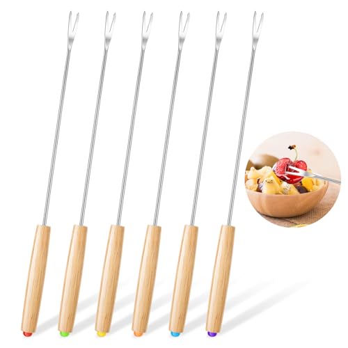 Giantree 6 Stück Fonduegabeln aus Edelstahl, 23 cm Fondue Gabeln Set, Käsefondue Gabeln mit Hitzebeständigem Griff Küche Werkzeug für Braten Fleisch Schokolade Desserts Käse Marshmallows