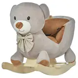 HOMCOM Baby Schaukelpferd 18-36 Monate Weiches Schaukelpferd in Teddybärform mit Sound Lenker und Fußstütze 60x33x50 cm Grau