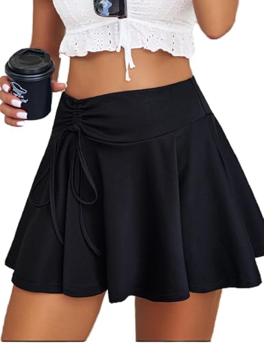 Avidlove Damen Minirock Casual Skaterrock Vielseitige Mini Skirts Sexy Kordelstring Kleid Basic Hoher Taille Röcke Elegant Dessous Faltenrock Tennis Rock，SchwarzM