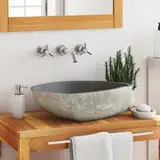 AUVYI Gästetoilette Waschbecken Flussstein Oval 46-52 cm Anthrazit Naturstein Waschbecken Badezimmermöbel Waschtisch Aufsatzwaschbecken Kosmetikraum Dekoratives Badezimmer Waschraum Praktisch