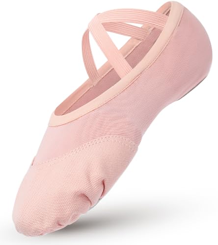 Ballettschuhe Mädchen Balettschlappen Kinder Dehnbar Ballettschläppchen Spaltleder Sohle Tanzschuhe Canvas Mesh Splicing Ballet Schuhe Damen Balerinaschuhe Gymnastikschuhe Rosa 33