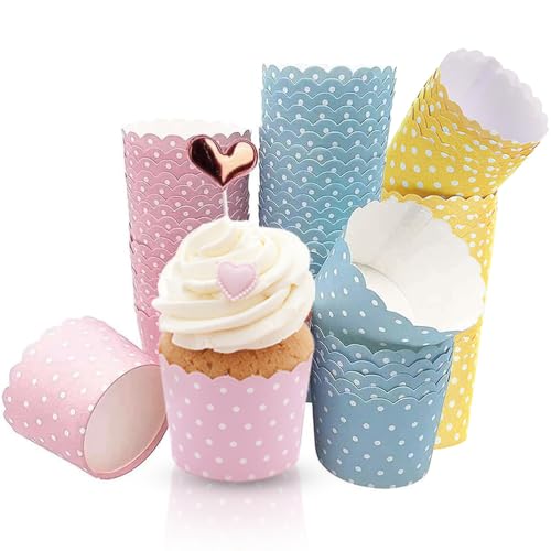 Cupcake Wrapper, 150 Stück Muffinförmchen Papier Cupcake Liner Fall Wrapper Cupcake Backbecher Papierkuchen für Backtage Geburtstage Hochzeiten Partys Halloween Rosa Blau Gelb 5 x 6 x 4,7 cm