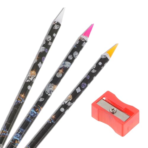 3 Stück Selbstklebende Wachsstifte Nagelspitzenbohrer & Rhinestone Picker Set – Kein Kleber Nötig mit Präzisions-Bleistiftspitzer – DIY Nail Art Design für Zuhause/Salon (Kristalle/Glitzer/Strass)