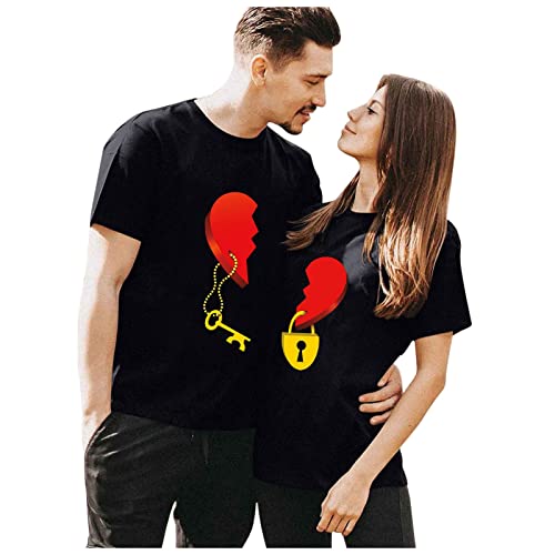 QWUVEDS Partner T-Shirt Damen und Herren 2 Stück Couple-Shirt Geschenk Set für Verliebte Partner Geschenke Bestes Geburtstagsgeschenk Partnerlook Schwarz 2er Set Couple Schlichtes Und Witziges Design