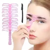 EIROVYA 8 Stück Augenbrauenschablonen Set Stencil Kit mit Halterung & Gummiband – einfaches Augenbrauen-Styling – Hände frei Schablonen für symmetrische Augenbrauen – Wiederverwendbar (Rosa)