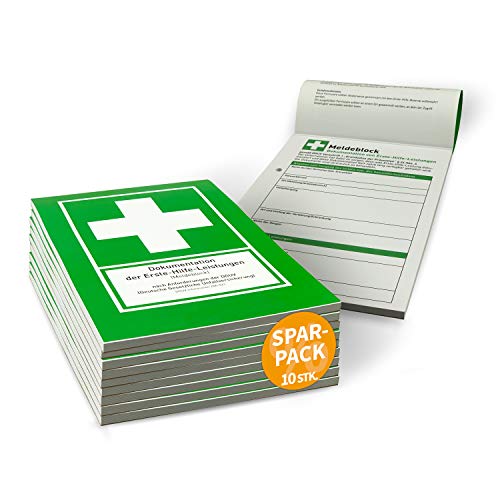 Betriebsausstattung24 Erste Hilfe Meldeblock - DIN A5-50 Blatt - Alternative zum Verbandbuch - Gem. DGUV - 1 Stück - Stand 2020
