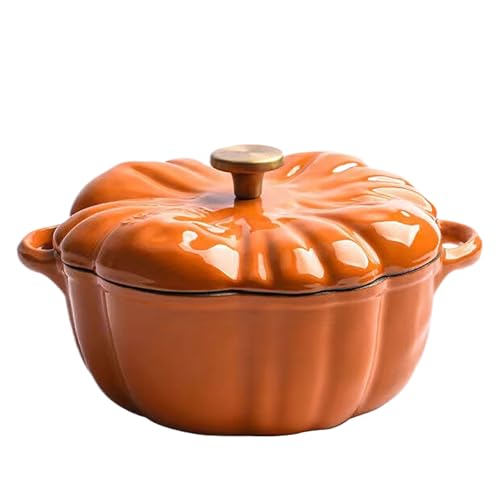 KüRbis-Cocotte, Deckelkürbis-Holländerofen-Topf mit Deckel & Griff, Emaillierter Gusseisen-Kochtopf, Antihaftbeschichteter KüRbistopf, Dekorationstopf, Universeller Küchenkür(Size:20cm Round Pot Knob)