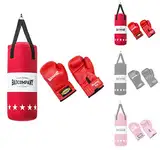 Bad Company Boxset für Kinder und Jugendliche bis 12 Jahre rot, gefüllt mit Aufhängung 55 x 25 cm und Boxhandschuhe Kinder 8oz I Boxsack Set Kinder hängend